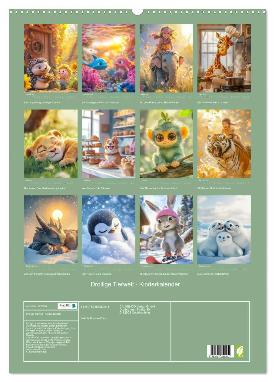 Bild: 9783457259511 | Drollige Tierwelt - Kinderkalender (Wandkalender 2026 DIN A2 hoch),...