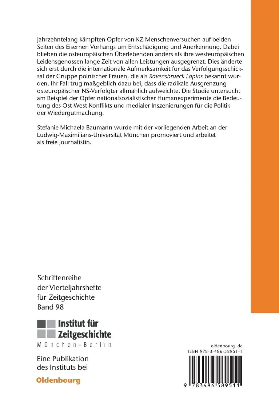Rückseite: 9783486589511 | Menschenversuche und Wiedergutmachung | Stefanie Michaela Baumann