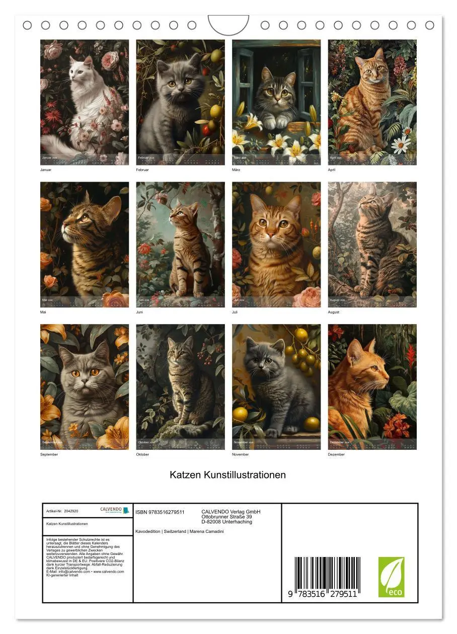 Bild: 9783516279511 | Katzen Kunstillustrationen (Wandkalender 2026 DIN A4 hoch),...