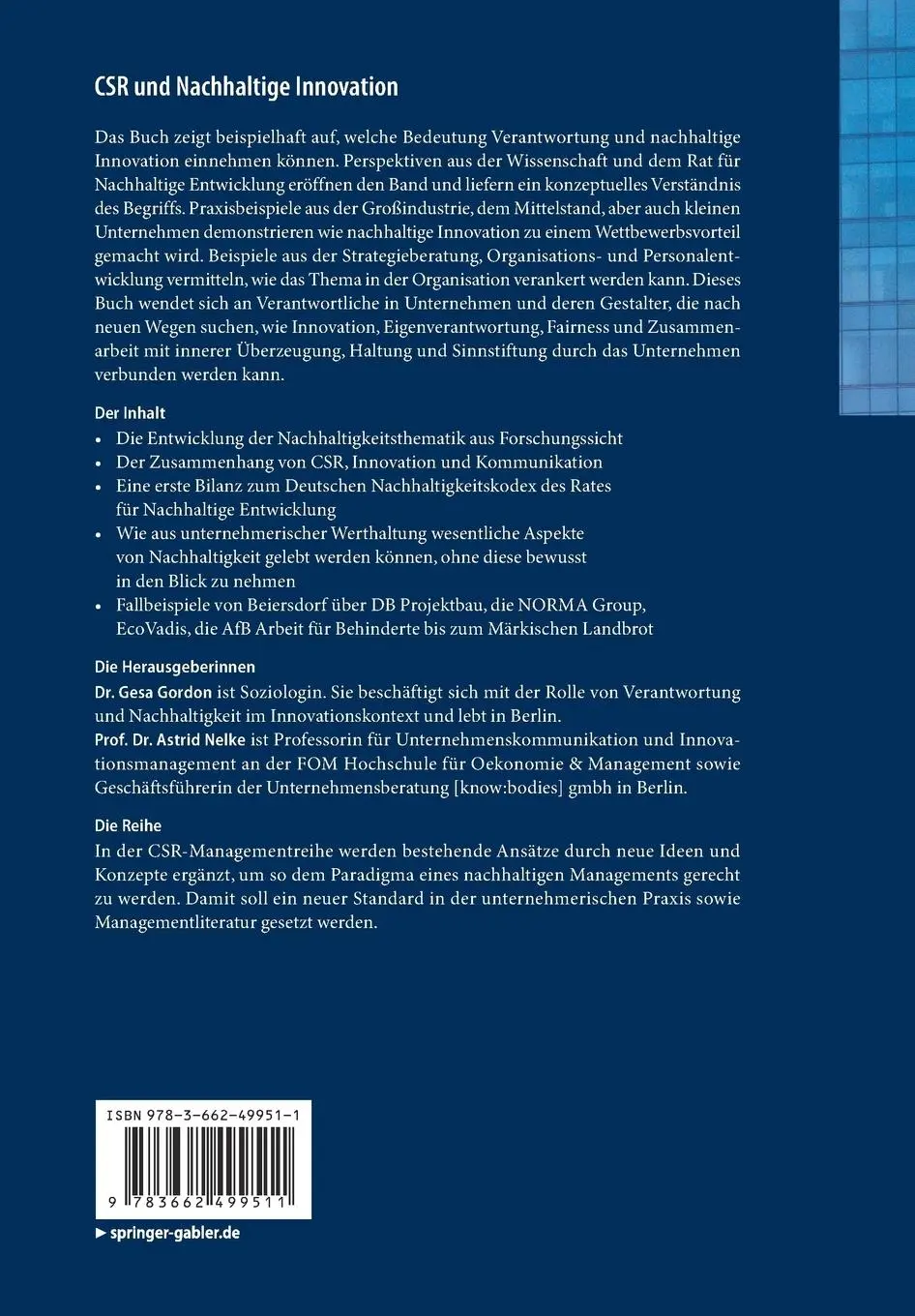 Rückseite: 9783662499511 | CSR und Nachhaltige Innovation | Astrid Nelke (u. a.) | Taschenbuch