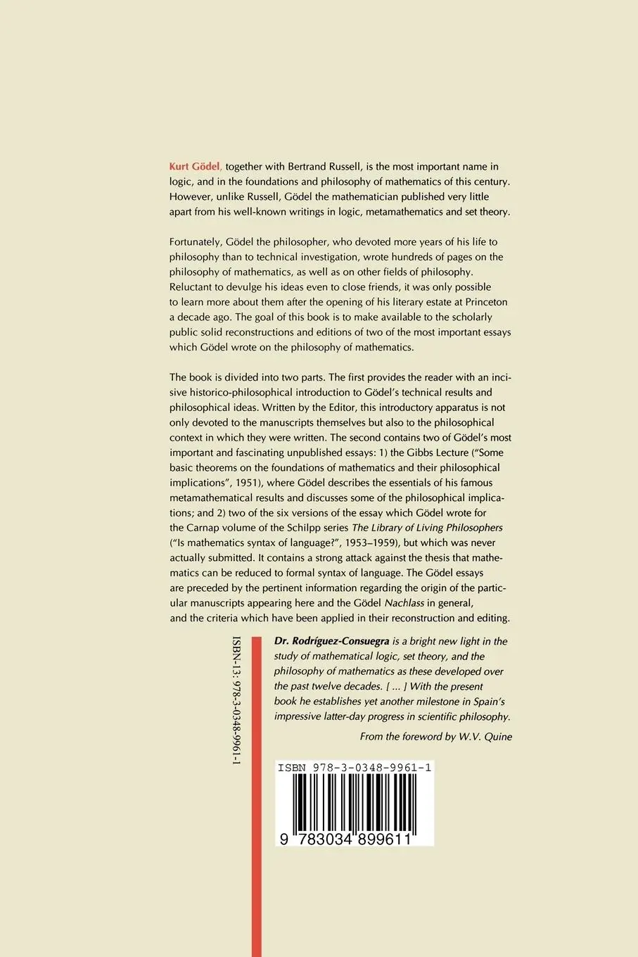 Rückseite: 9783034899611 | Kurt Gödel | Unpublished Philosophical Essays | Rodriguez-Consuegra