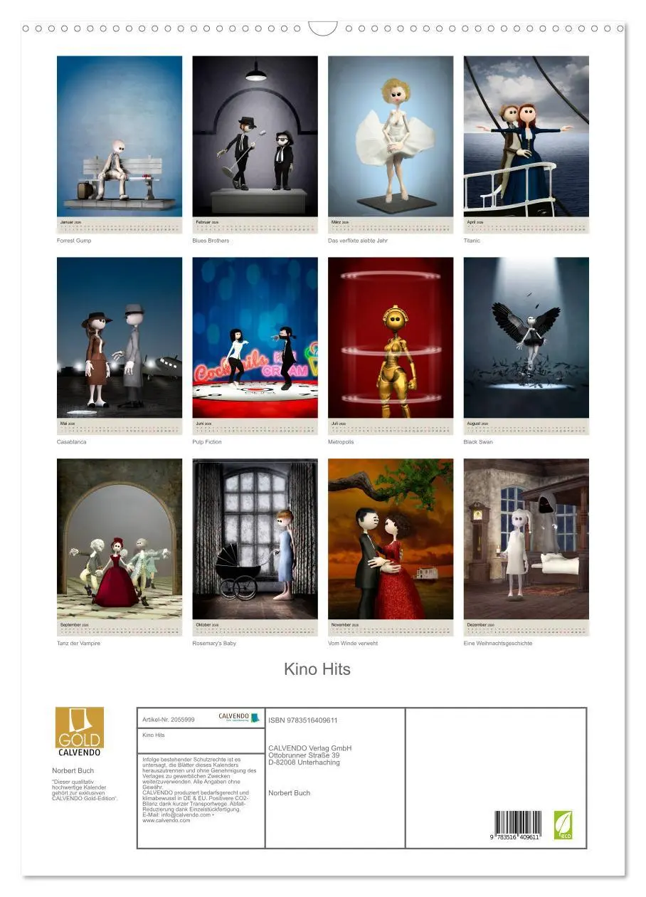 Bild: 9783516409611 | Kino Hits (Wandkalender 2026 DIN A2 hoch), CALVENDO Monatskalender