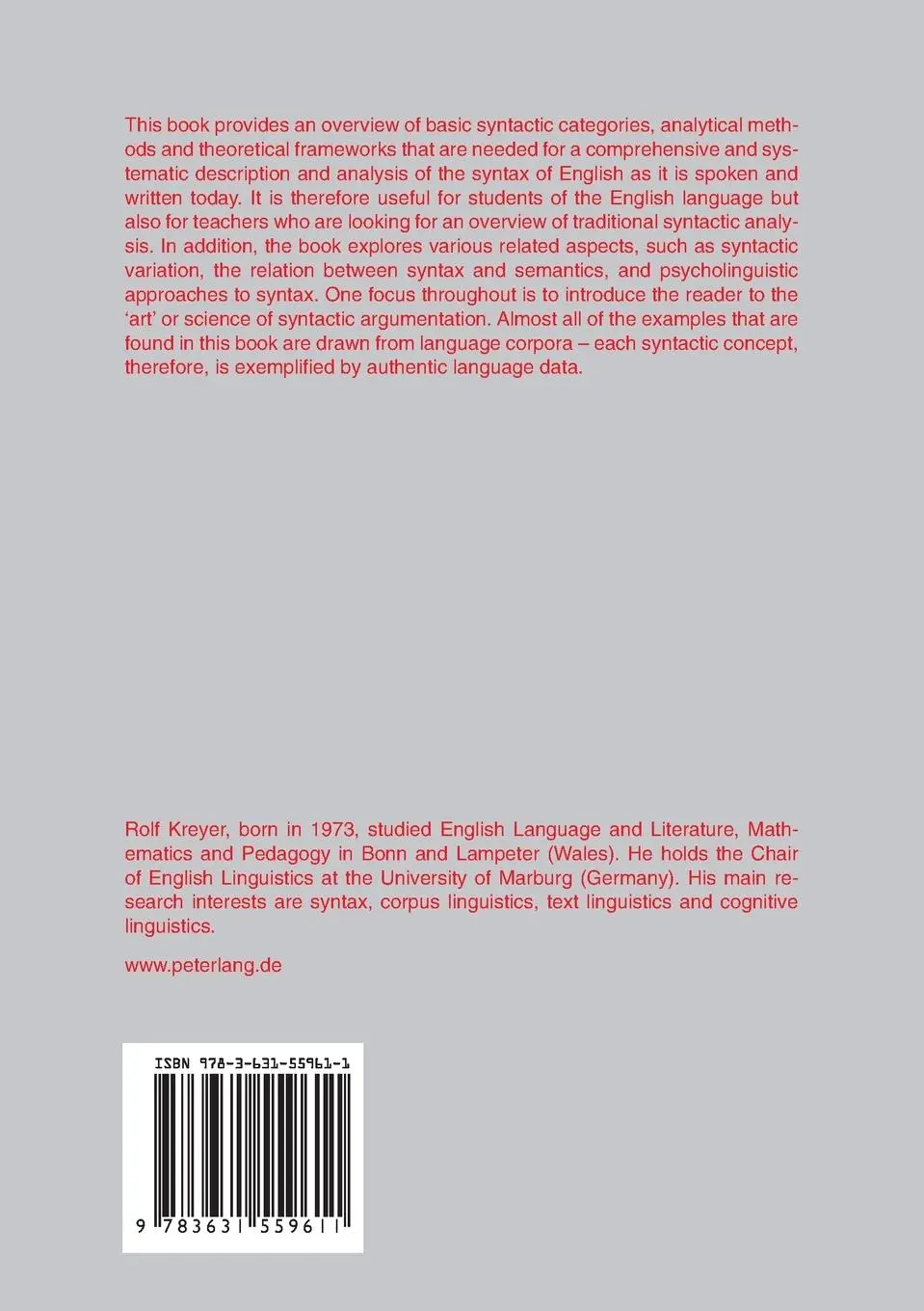 Rückseite: 9783631559611 | Introduction to English Syntax | Joybrato Mukherjee (u. a.) | Buch