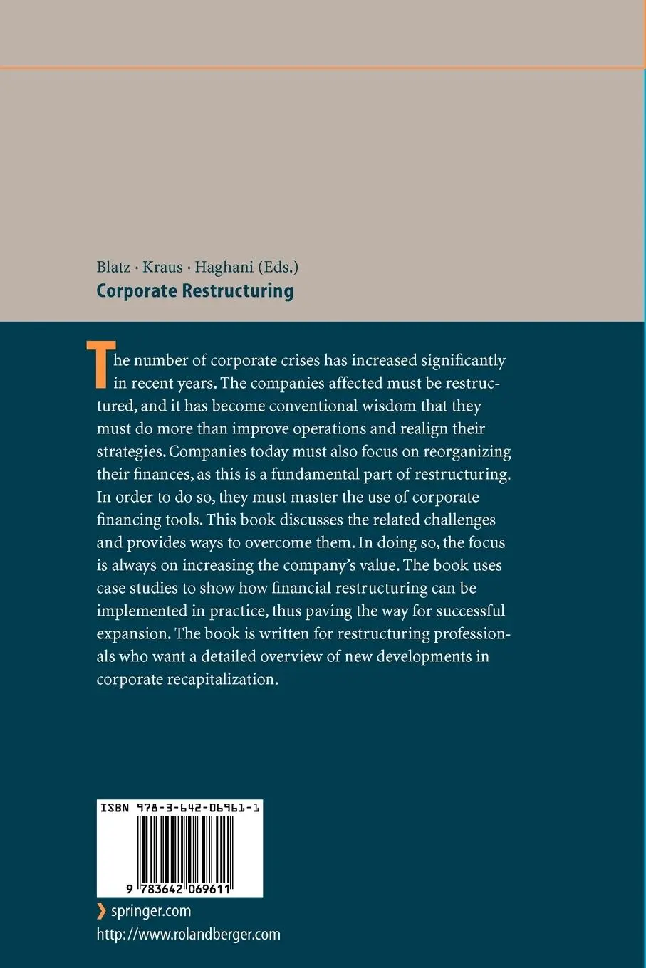 Rückseite: 9783642069611 | Corporate Restructuring | Finance in Times of Crisis | Blatz (u. a.)
