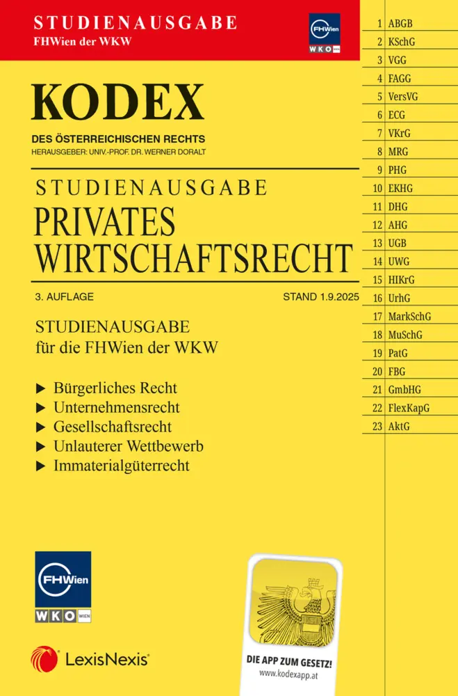 Cover: 9783700789611 | KODEX Privates Wirtschaftsrecht für die FHWien der WKW 2025/26 -...