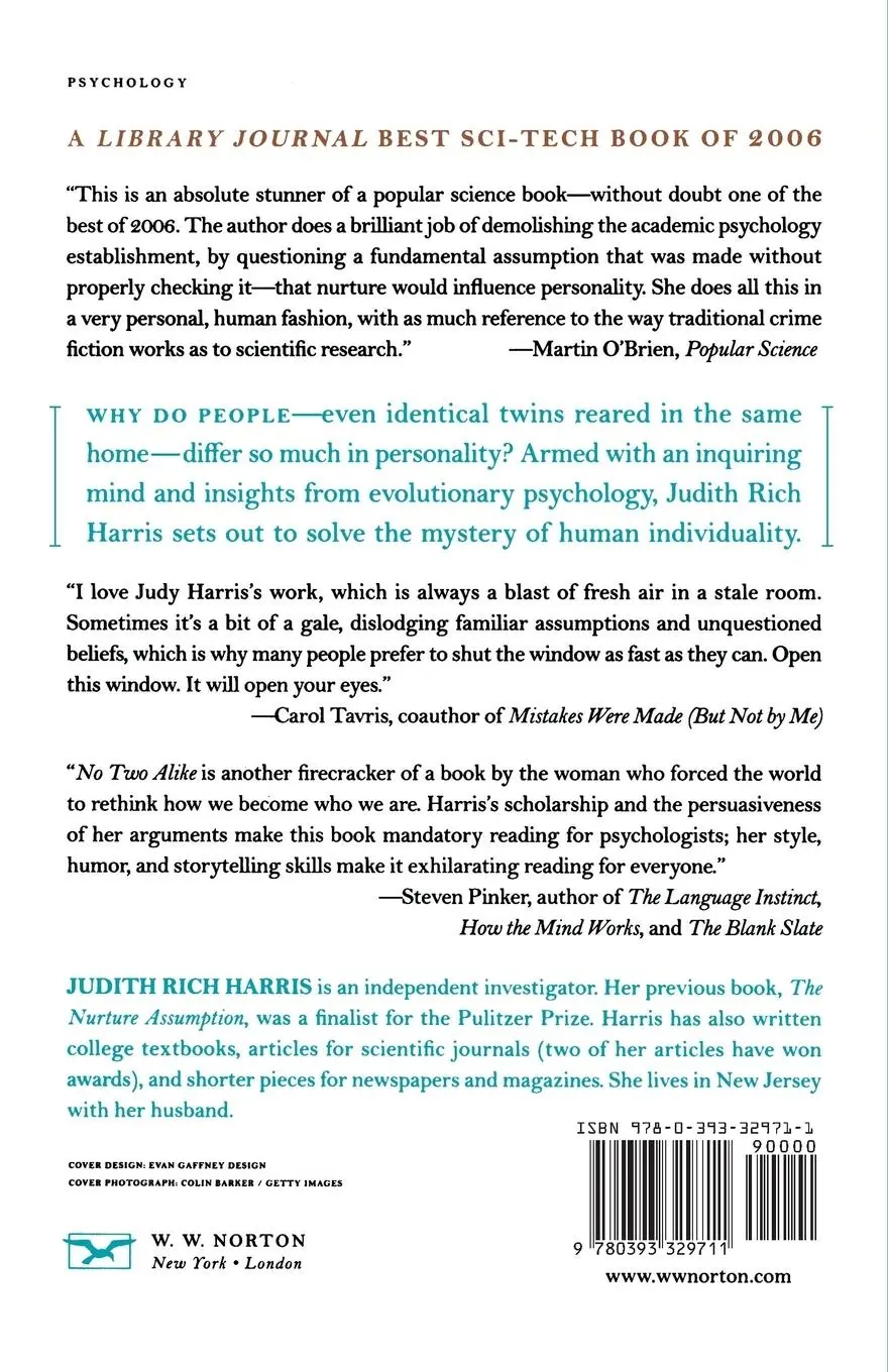 Rückseite: 9780393329711 | No Two Alike | Human Nature and Human Individuality | Harris | Buch