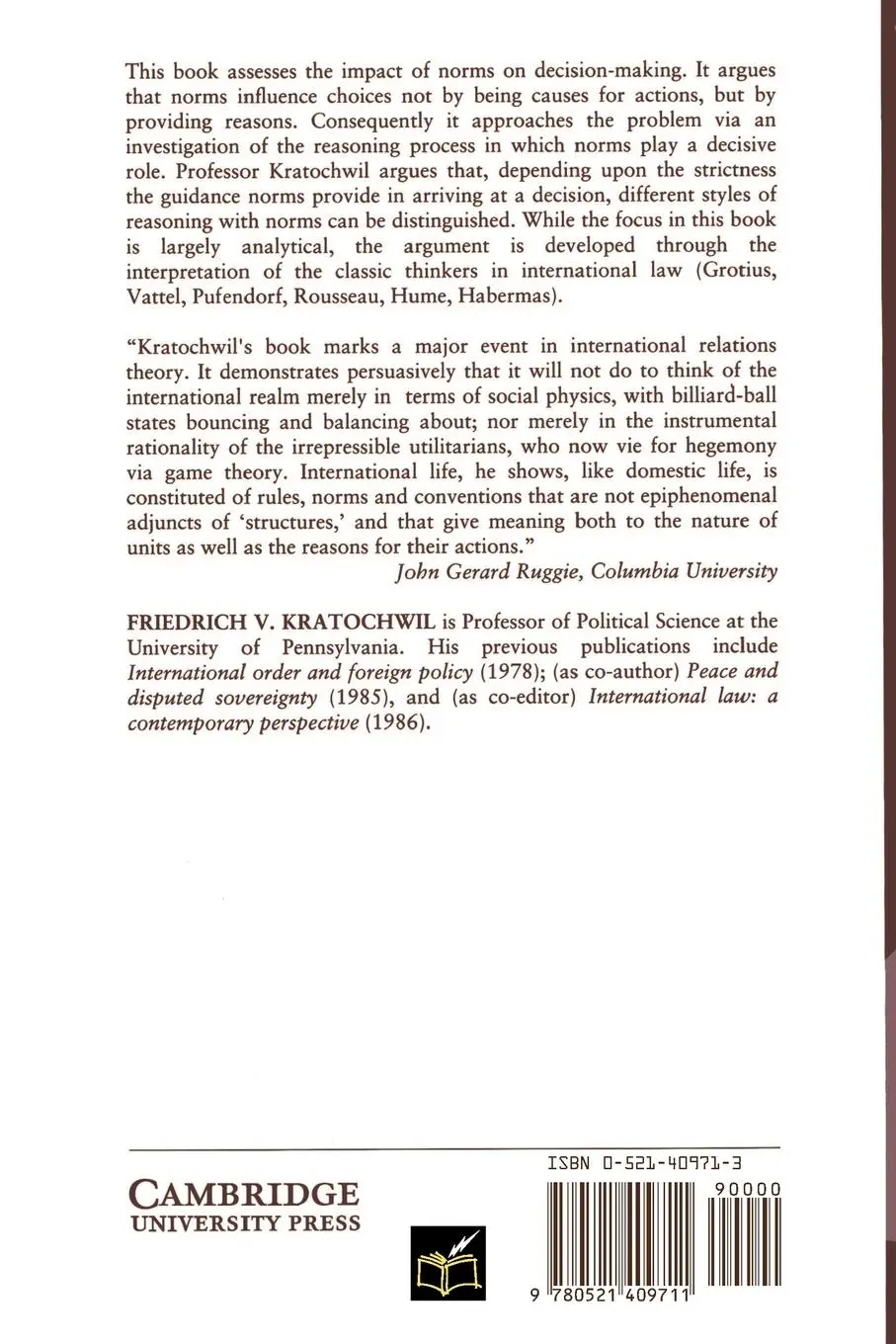 Rückseite: 9780521409711 | Rules, Norms, and Decisions | Friedrich V. Kratochwil | Taschenbuch