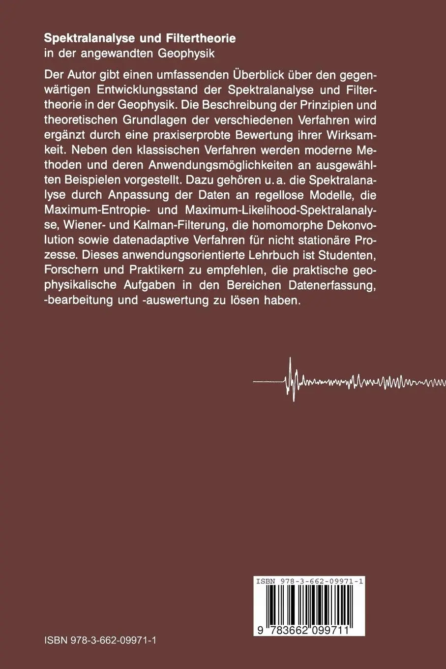 Rückseite: 9783662099711 | Spektralanalyse und Filtertheorie | in der angewandten Geophysik | xvi