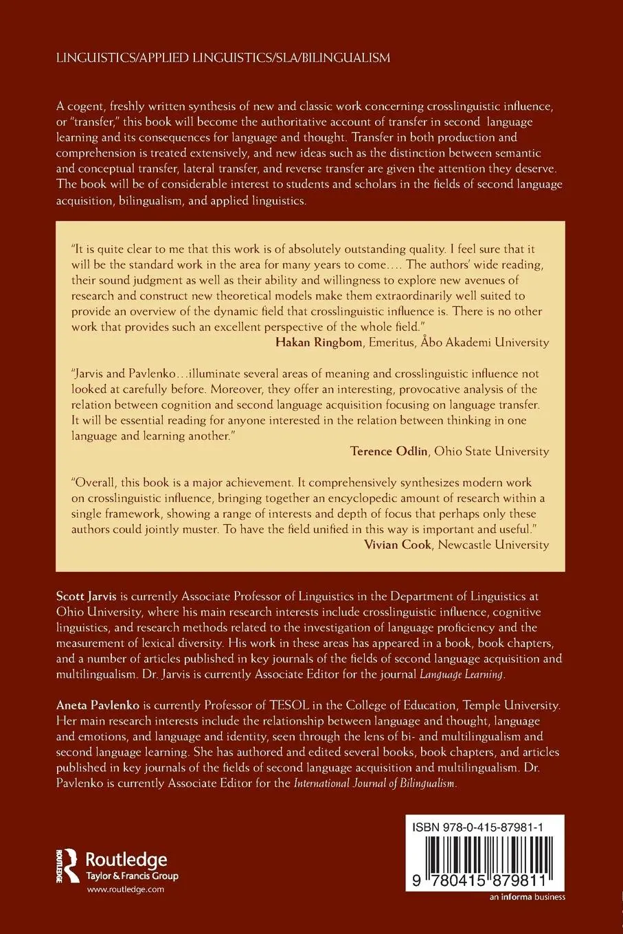 Rückseite: 9780415879811 | Crosslinguistic Influence in Language and Cognition | Jarvis (u. a.)