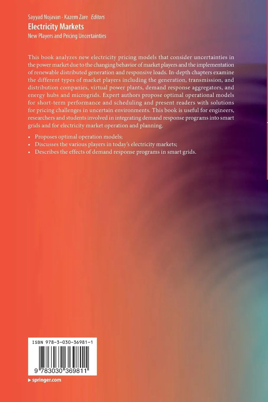 Rückseite: 9783030369811 | Electricity Markets | New Players and Pricing Uncertainties | Buch