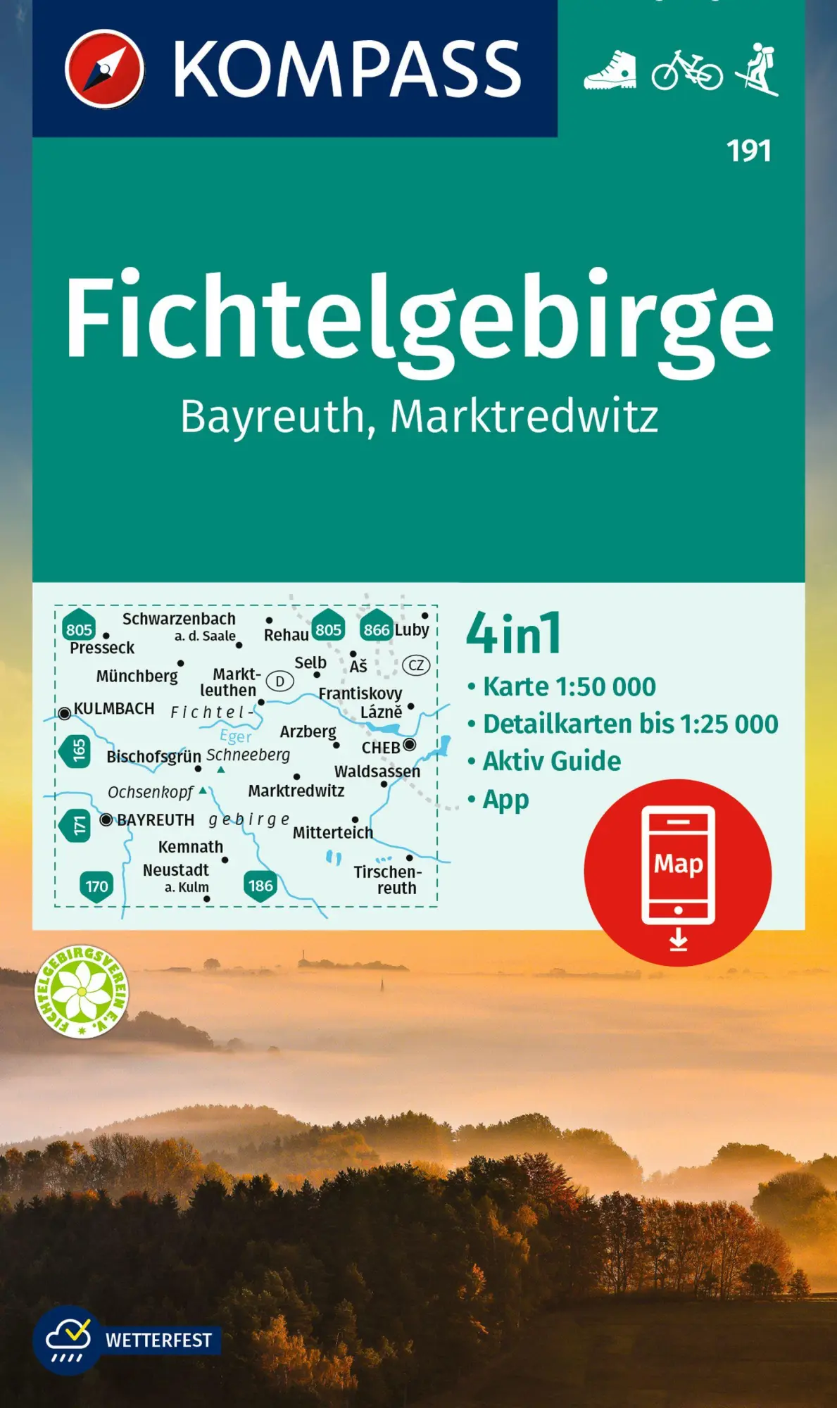 Cover: 9783991219811 | KOMPASS Wanderkarte 191 Fichtelgebirge, Bayreuth, Marktredwitz...