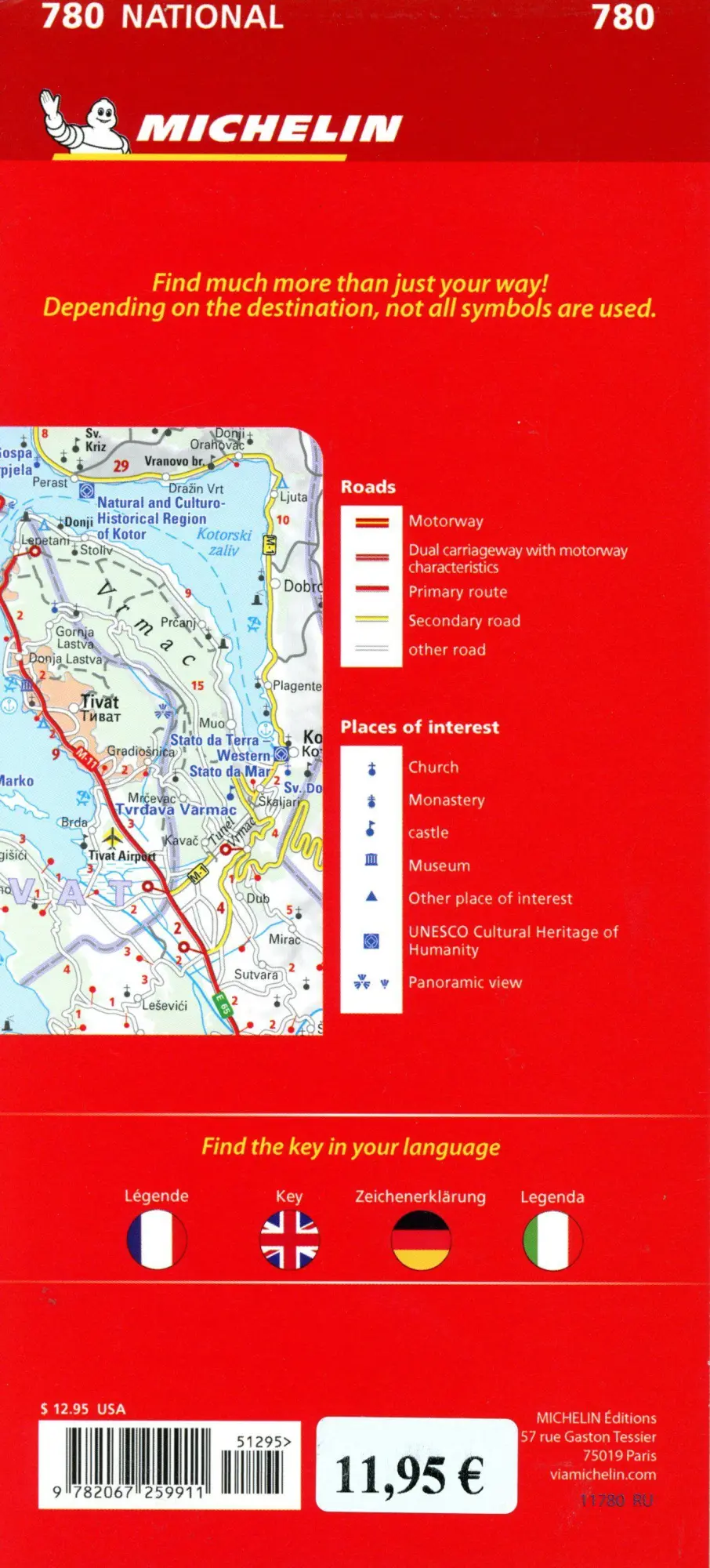Bild: 9782067259911 | Michelin Montenegro | Straßen- und Tourismuskarte 1:160.000 | 1 S.