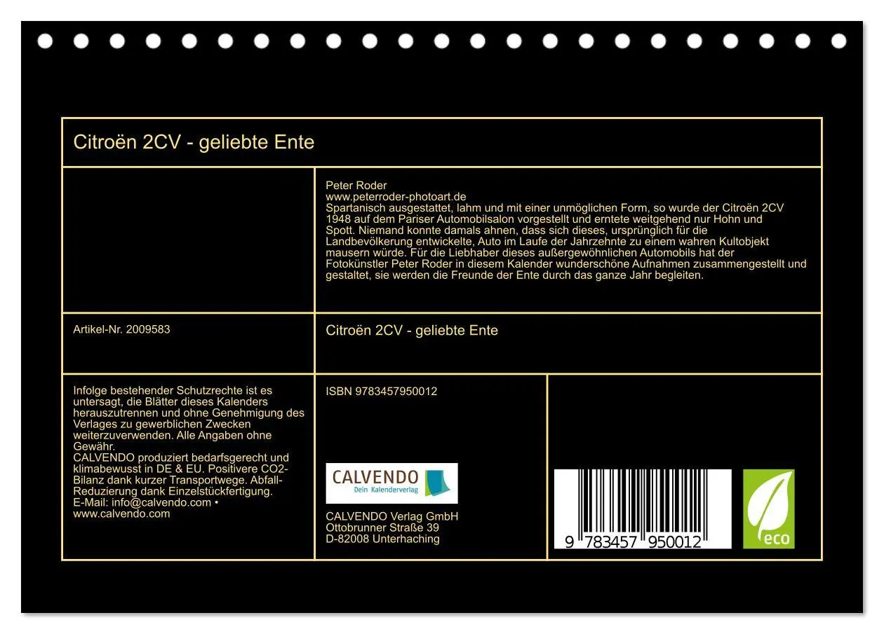 Bild: 9783457950012 | Citroën 2CV - geliebte Ente (Tischkalender 2026 DIN A5 quer),...