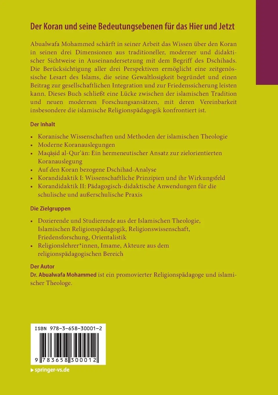 Rückseite: 9783658300012 | Der Koran und seine Bedeutungsebenen für das Hier und Jetzt | Mohammed