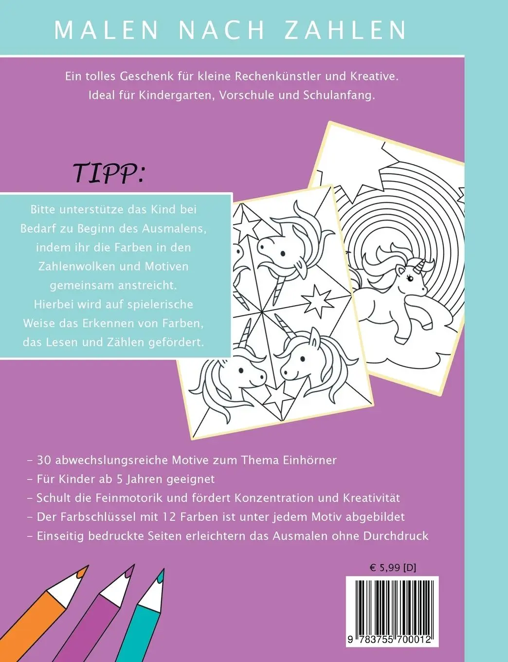 Rückseite: 9783755700012 | Bezaubernde Ausmalbilder Malen nach Zahlen - Magische Einhörner | Buch