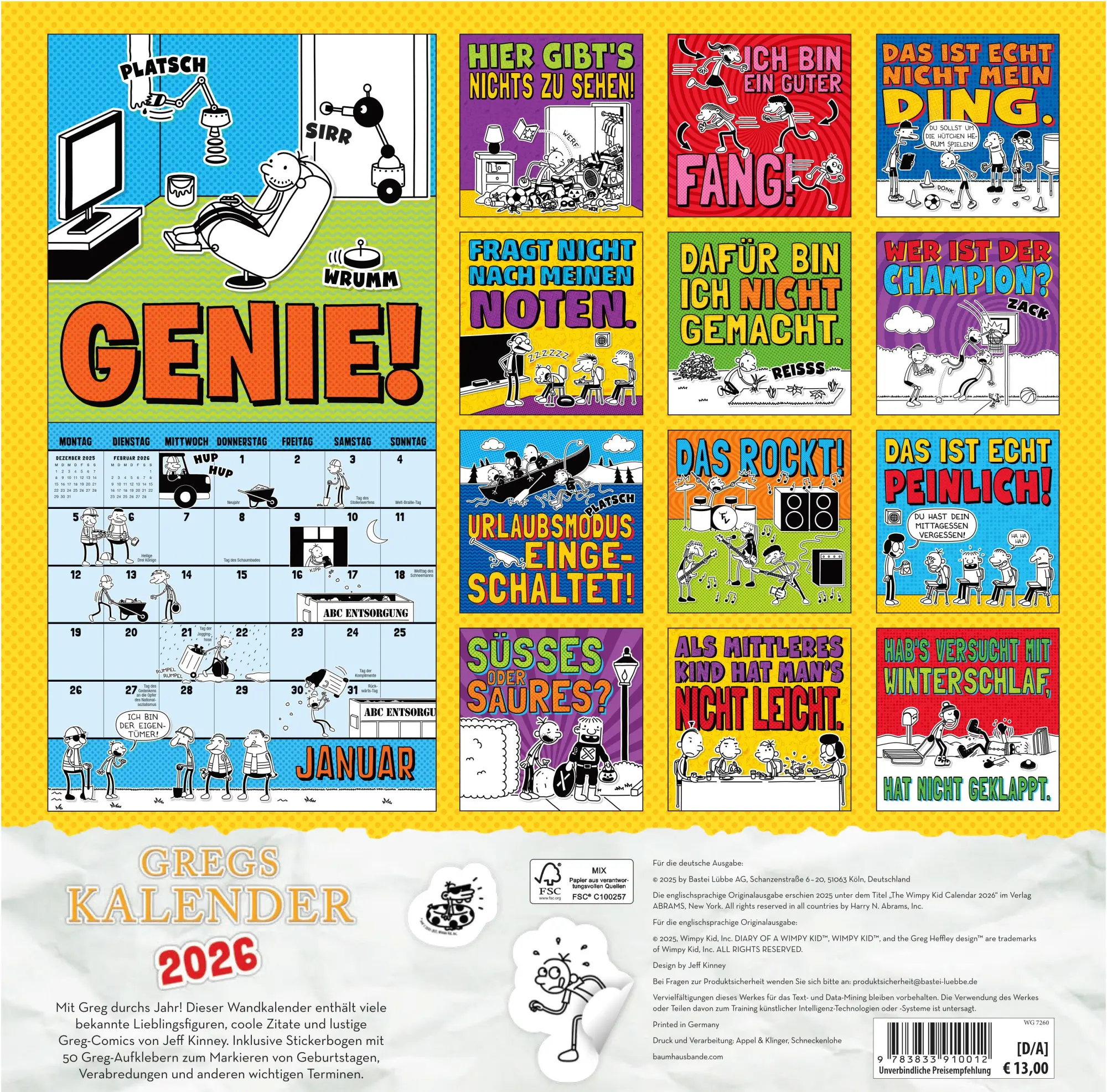 Bild: 9783833910012 | Gregs Kalender 2026 | Jeff Kinney | Kalender | Gregs Tagebuch | 24 S.