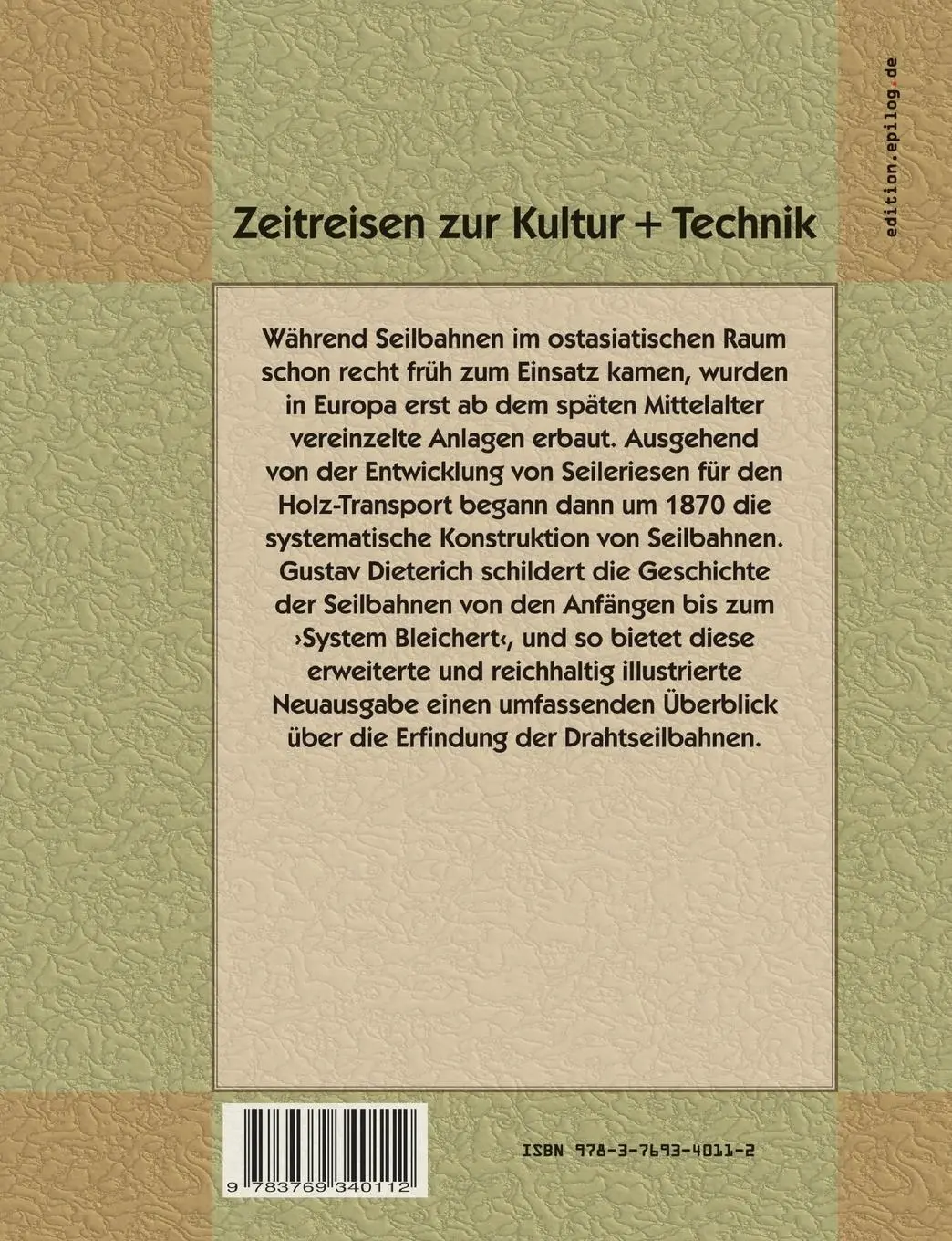 Rückseite: 9783769340112 | Die Erfindung der Drahtseilbahnen | Gustav Dieterich (u. a.) | Buch