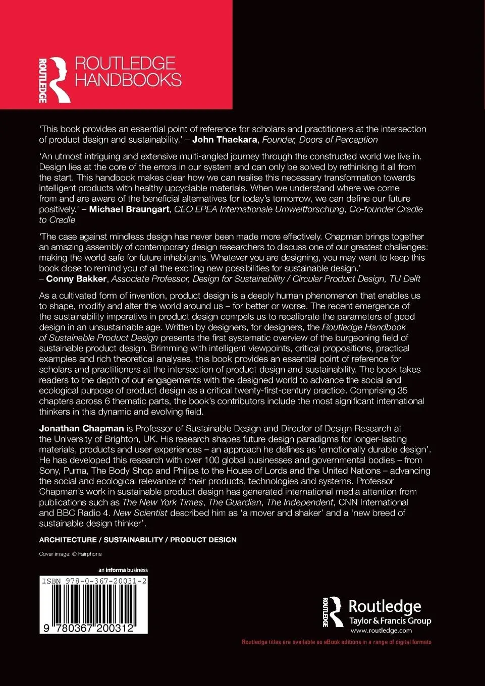 Rückseite: 9780367200312 | Routledge Handbook of Sustainable Product Design | Jonathan Chapman