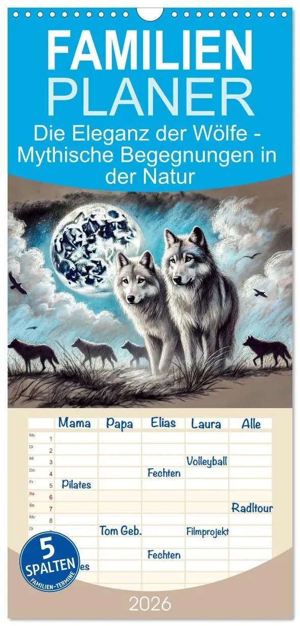 Cover: 9783516490312 | Familienplaner 2026 - Die Eleganz der Wölfe - Mythische Begegnungen...