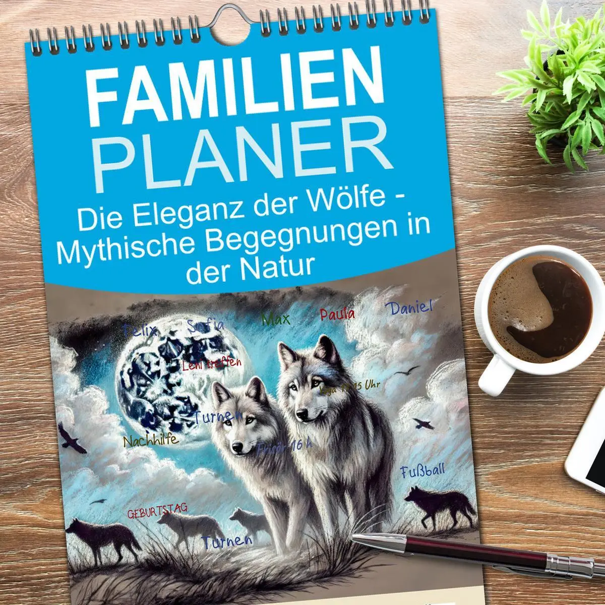 Bild: 9783516490312 | Familienplaner 2026 - Die Eleganz der Wölfe - Mythische Begegnungen...