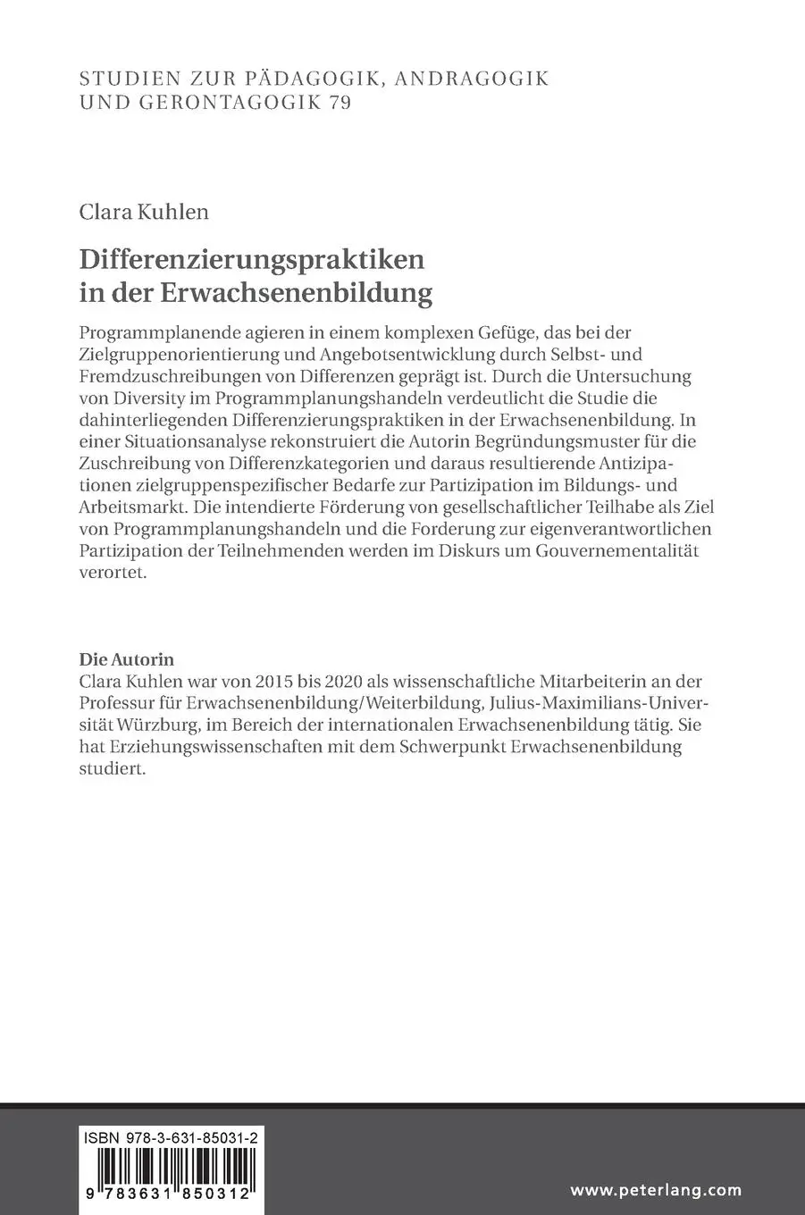 Rückseite: 9783631850312 | Differenzierungspraktiken in der Erwachsenenbildung | Clara Kuhlen