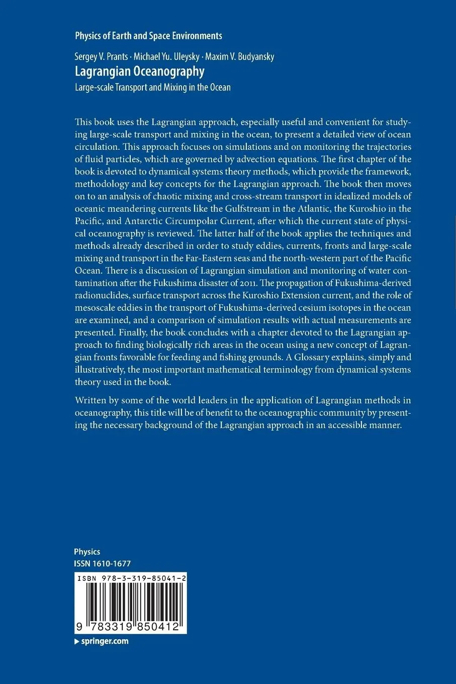 Rückseite: 9783319850412 | Lagrangian Oceanography | Sergey V. Prants (u. a.) | Taschenbuch | xiv