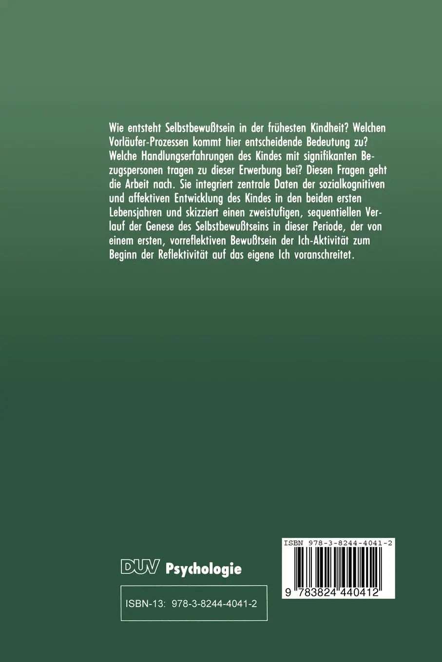 Rückseite: 9783824440412 | Der Aufbau des Selbst beim Kind | Beate Rachstein | Taschenbuch | 1992