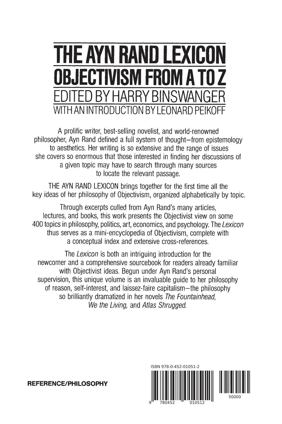 Rückseite: 9780452010512 | The Ayn Rand Lexicon | Objectivism from A to Z | Ayn Rand | Buch