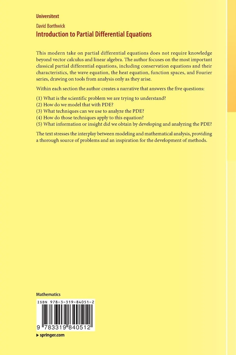 Rückseite: 9783319840512 | Introduction to Partial Differential Equations | David Borthwick | xvi