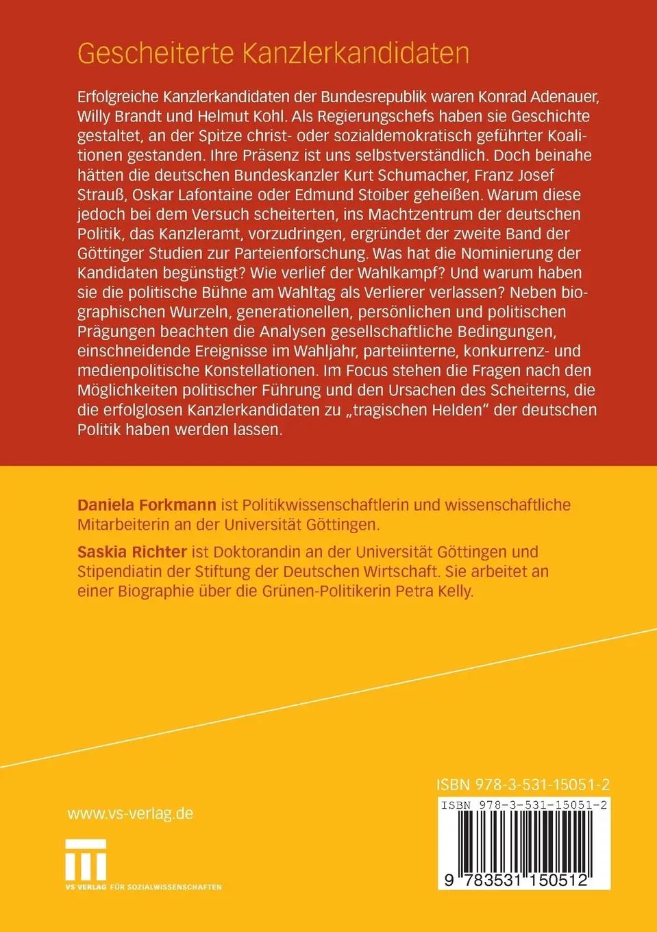 Rückseite: 9783531150512 | Gescheiterte Kanzlerkandidaten | Saskia Richter (u. a.) | Taschenbuch