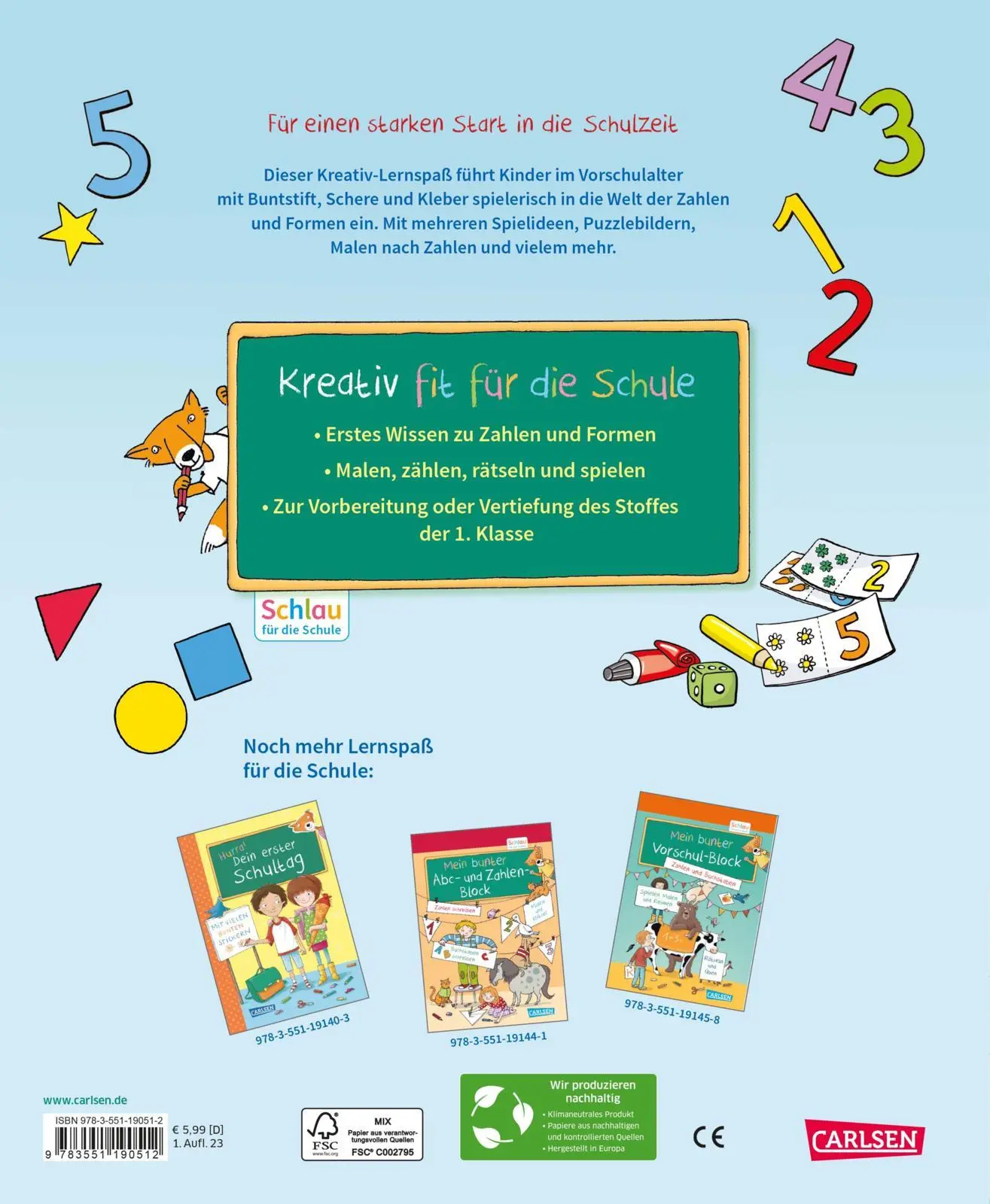 Rückseite: 9783551190512 | Schlau für die Schule: Mein Kreativ-Lernspaß: Zahlen und Formen | Buch