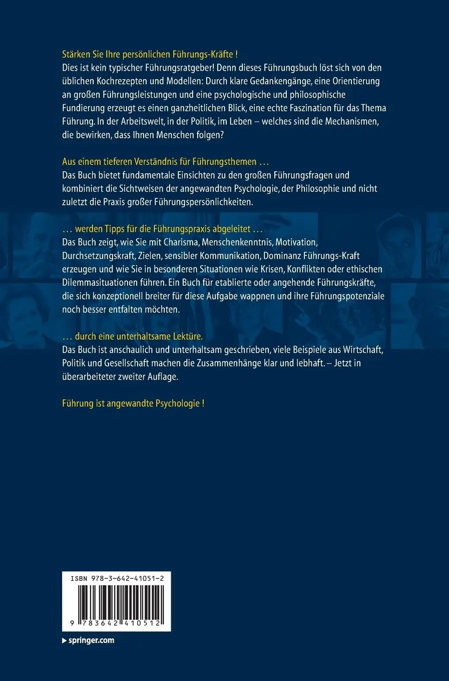 Rückseite: 9783642410512 | Psychologie der Menschenführung | Erich Dihsmaier (u. a.) | Buch | XI