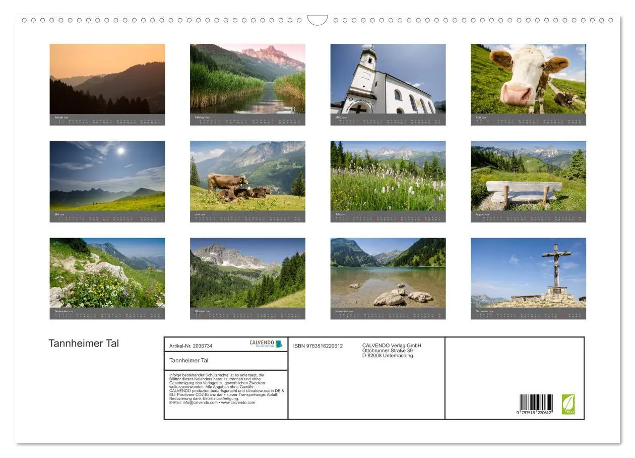 Bild: 9783516220612 | Tannheimer Tal (Wandkalender 2026 DIN A2 quer), CALVENDO...