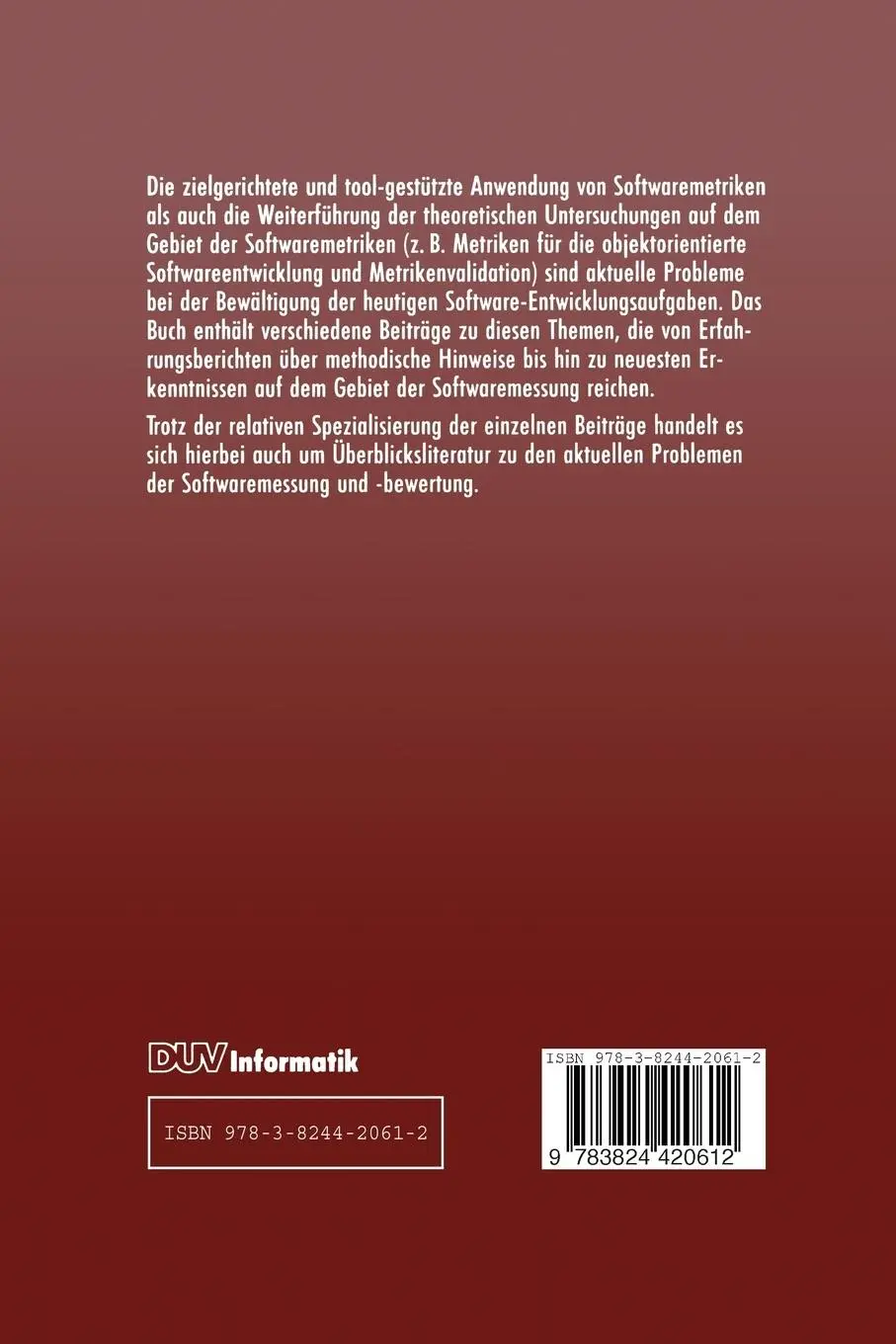 Rückseite: 9783824420612 | Theorie und Praxis der Softwaremessung | Reiner Dumke | Taschenbuch