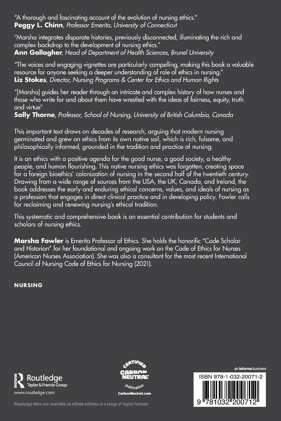 Rückseite: 9781032200712 | Nursing Ethics, 1880s to the Present | Marsha Fowler | Taschenbuch