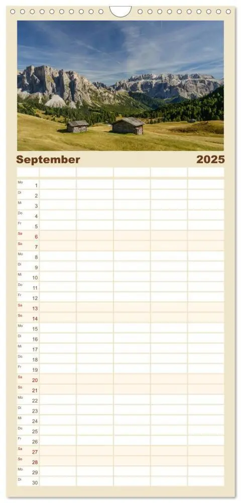 Bild: 9783457120712 | Familienplaner 2025 - Dolomiten mit 5 Spalten (Wandkalender, 21 x...