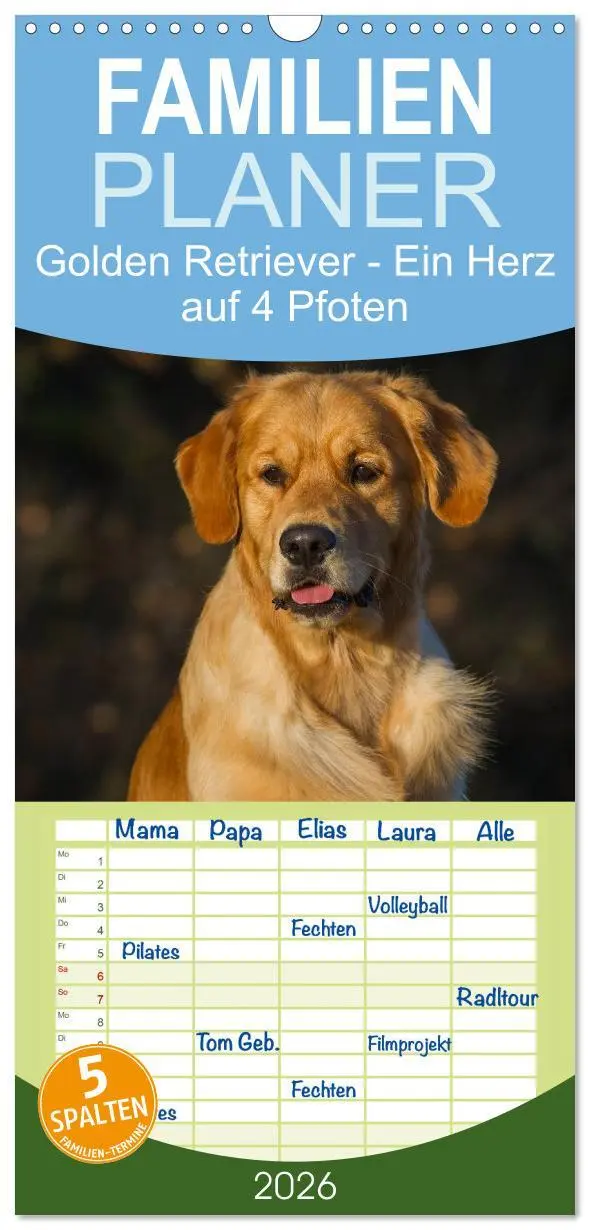 Cover: 9783516520712 | Familienplaner 2026 - Golden Retriever - Ein Herz auf 4 Pfoten mit...