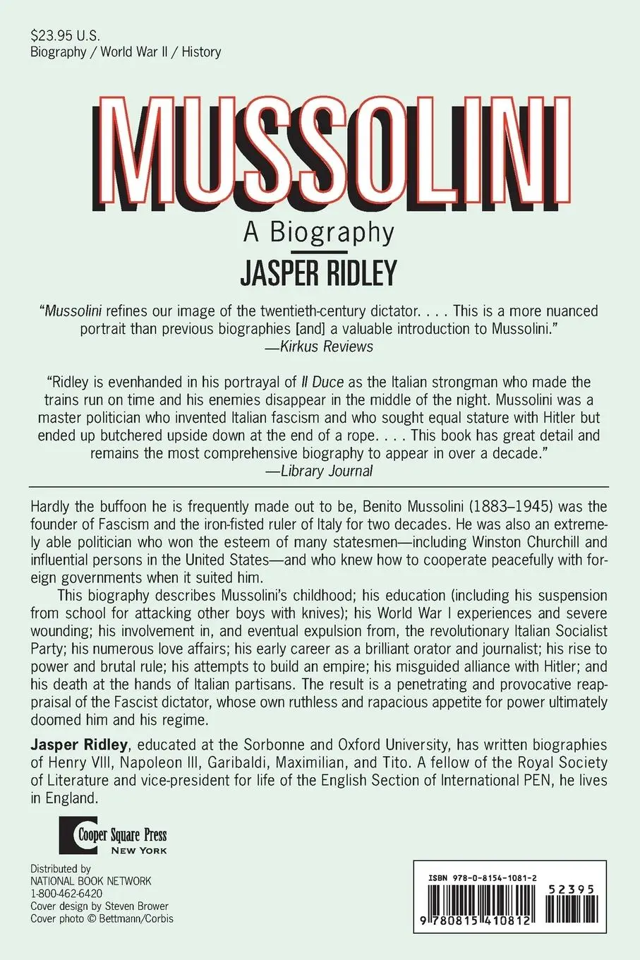 Rückseite: 9780815410812 | Mussolini | A Biography | Jasper Ridley | Taschenbuch | Englisch