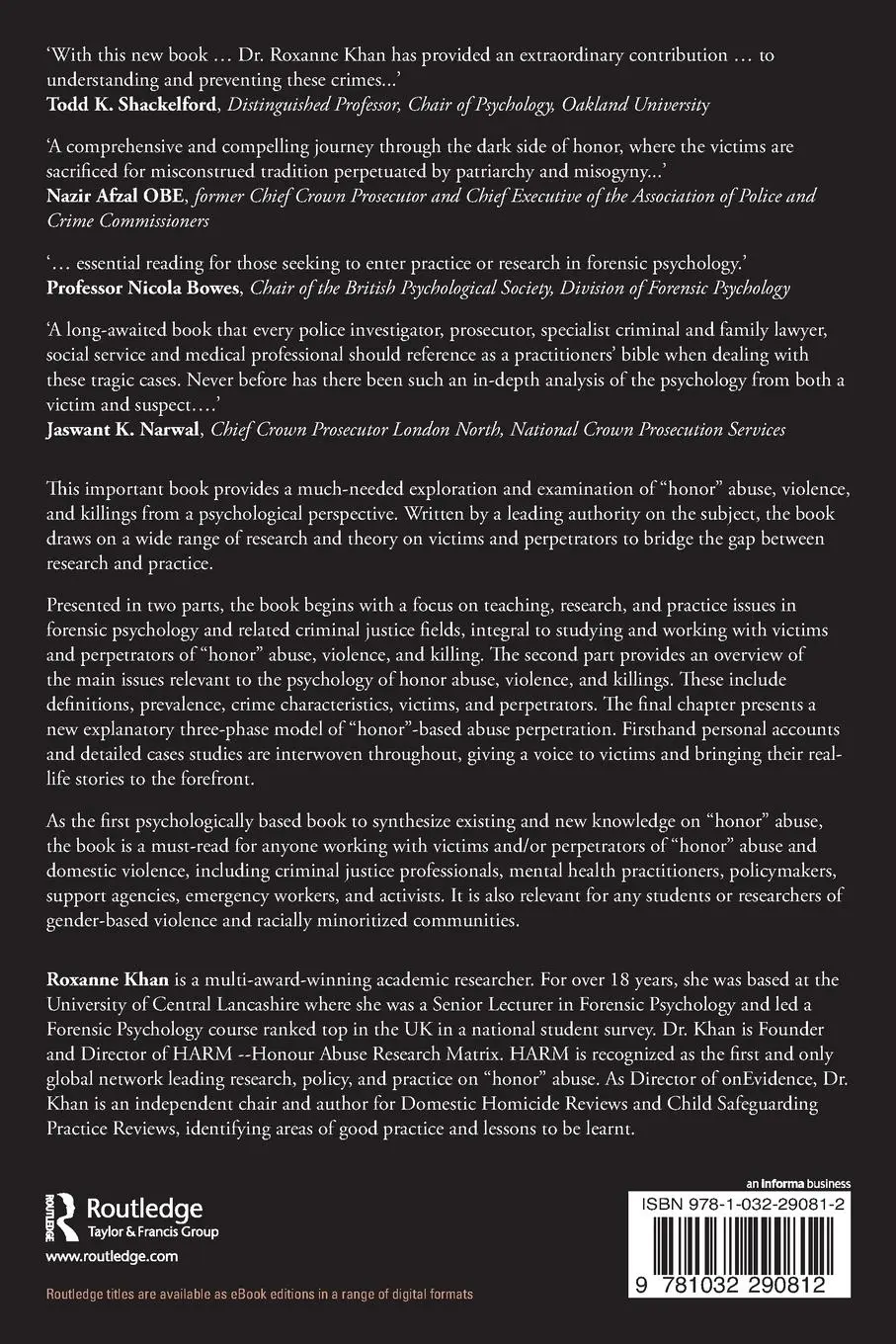 Rückseite: 9781032290812 | The Psychology of Honor Abuse, Violence, and Killings | Roxanne Khan