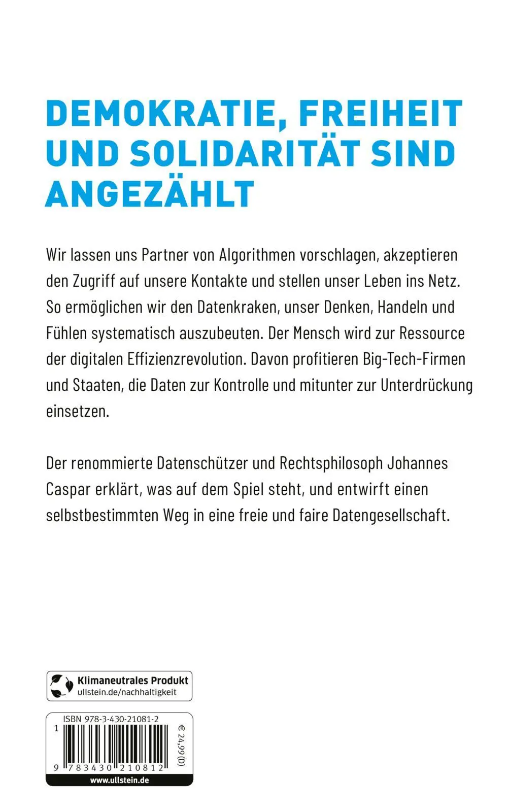 Rückseite: 9783430210812 | Wir Datensklaven | Johannes Caspar | Buch | 352 S. | Deutsch | 2023