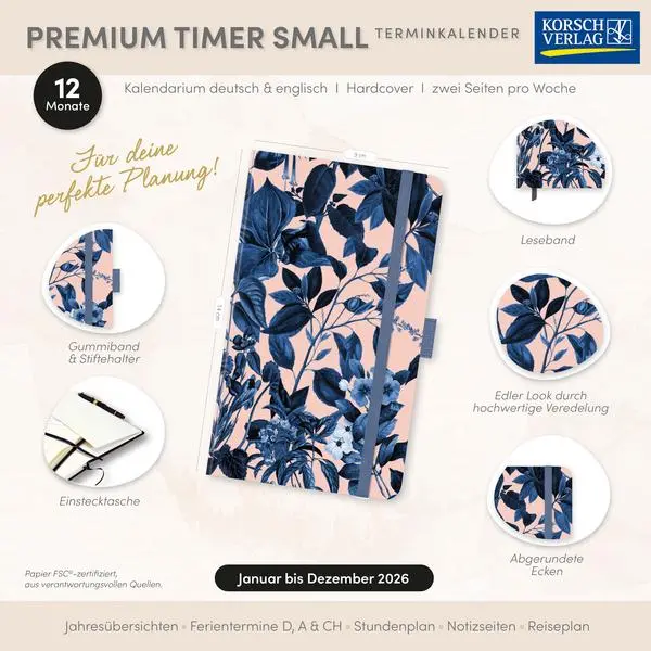 Bild: 9783731890812 | Premium Timer Small "Blüten" 2026 | Verlag Korsch | Buch | 144 S.