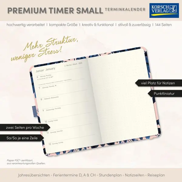 Bild: 9783731890812 | Premium Timer Small "Blüten" 2026 | Verlag Korsch | Buch | 144 S.