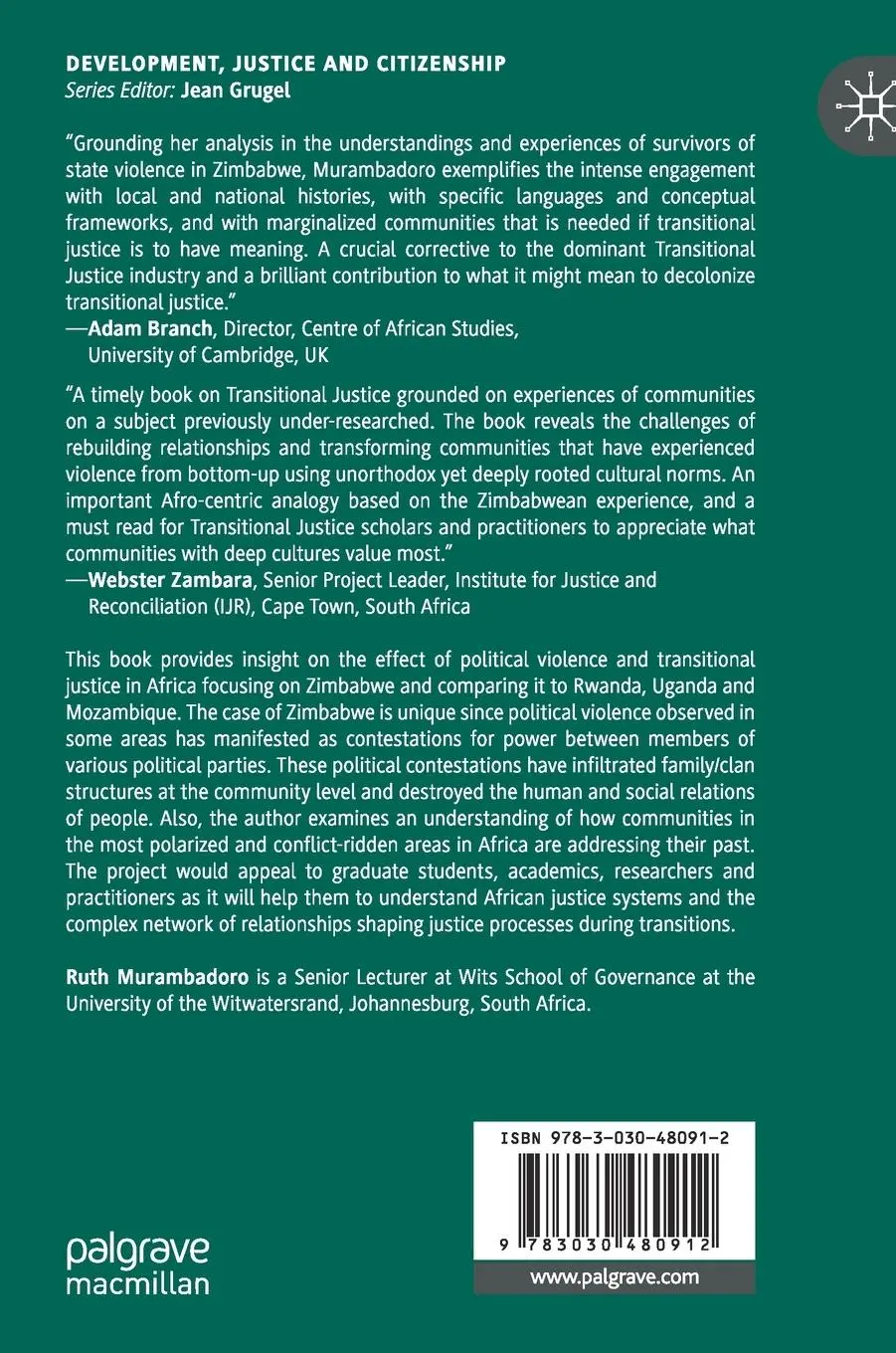 Rückseite: 9783030480912 | Transitional Justice in Africa | The Case of Zimbabwe | Murambadoro