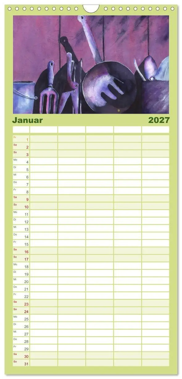 Bild: 9783594340912 | Familienplaner 2027 - Garten Aquarelle mit 5 Spalten (Wandkalender,...