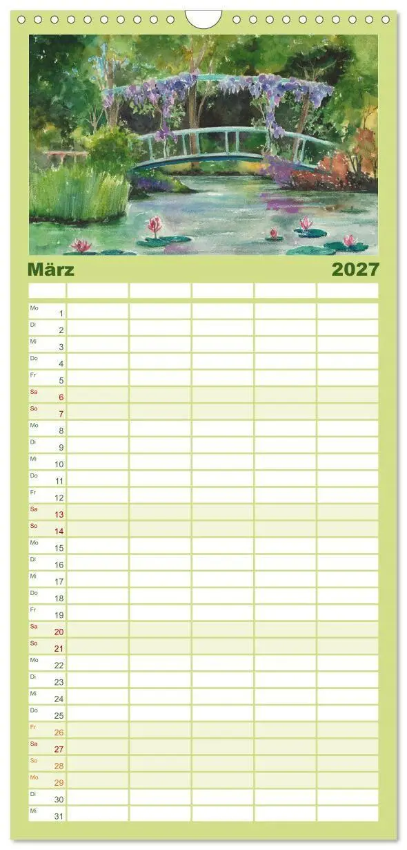 Bild: 9783594340912 | Familienplaner 2027 - Garten Aquarelle mit 5 Spalten (Wandkalender,...