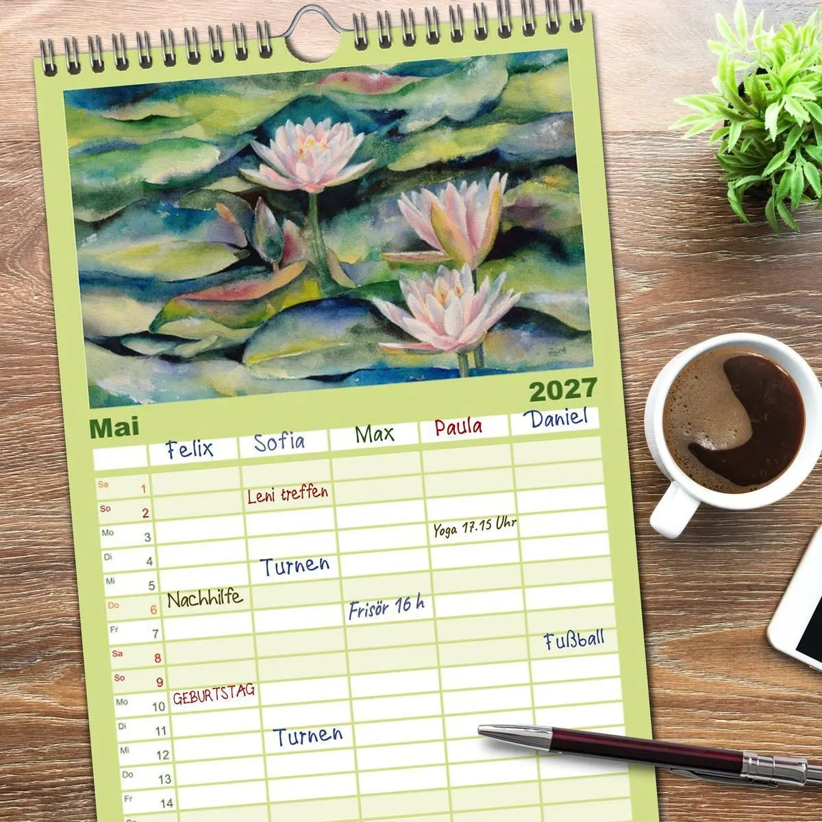 Bild: 9783594340912 | Familienplaner 2027 - Garten Aquarelle mit 5 Spalten (Wandkalender,...
