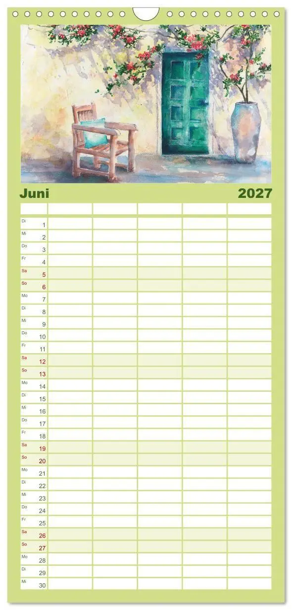 Bild: 9783594340912 | Familienplaner 2027 - Garten Aquarelle mit 5 Spalten (Wandkalender,...