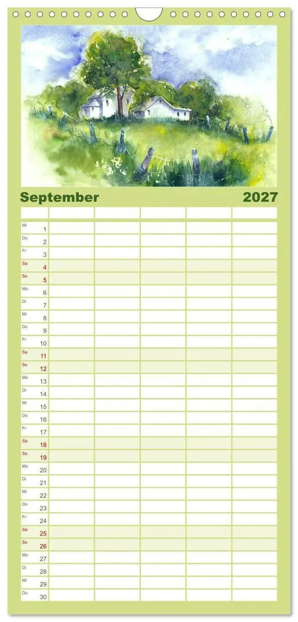 Bild: 9783594340912 | Familienplaner 2027 - Garten Aquarelle mit 5 Spalten (Wandkalender,...