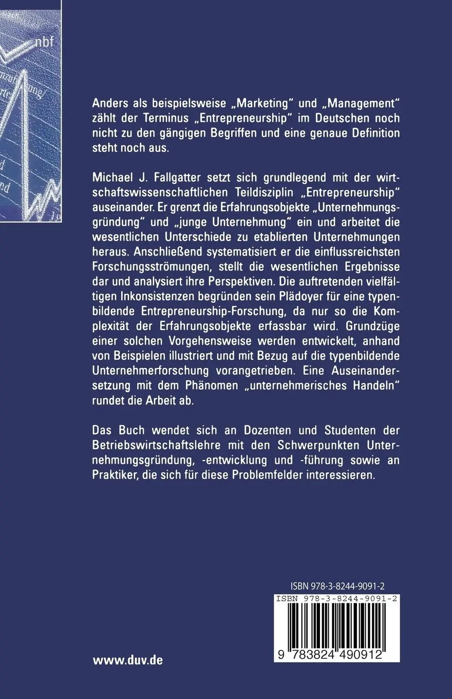 Rückseite: 9783824490912 | Theorie des Entrepreneurship | Michael Fallgatter | Taschenbuch | xvi