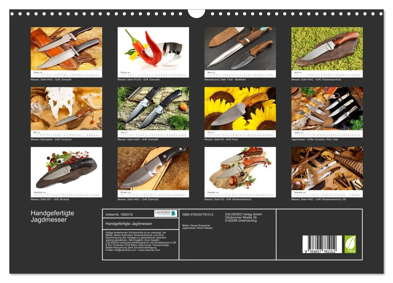 Bild: 9783457781012 | Handgefertigte Jagdmesser (Wandkalender 2026 DIN A3 quer), CALVENDO...